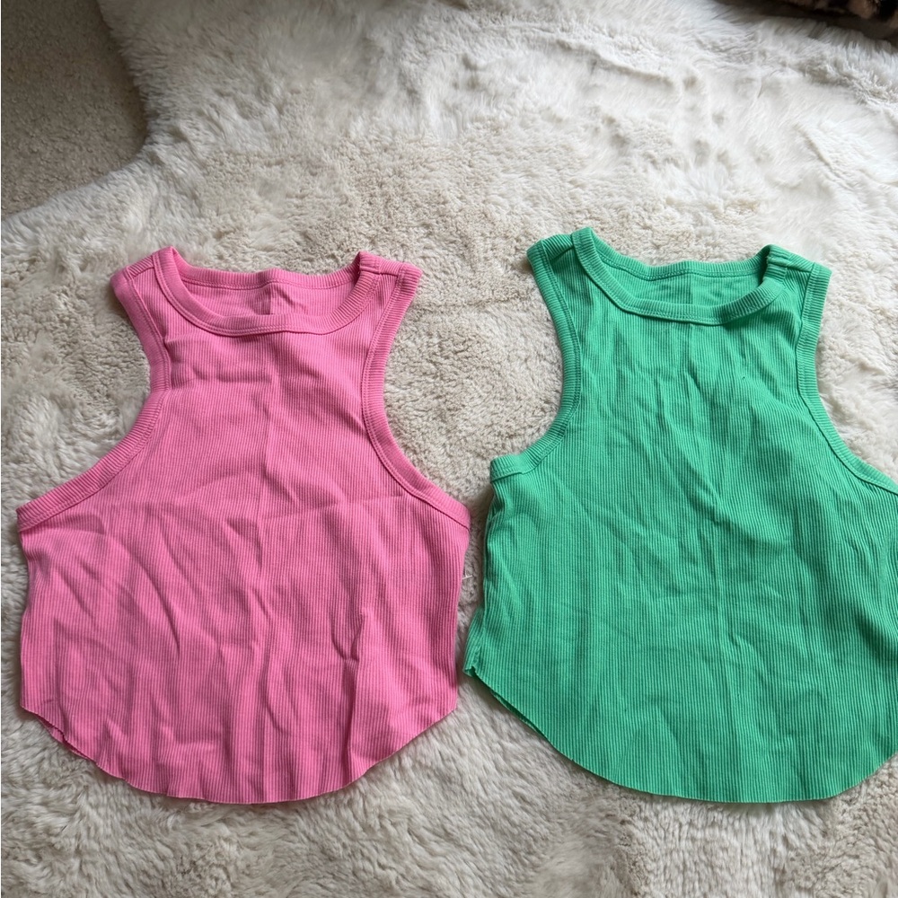 Wild Fable Pink and Green Ribbed Tank Tops
